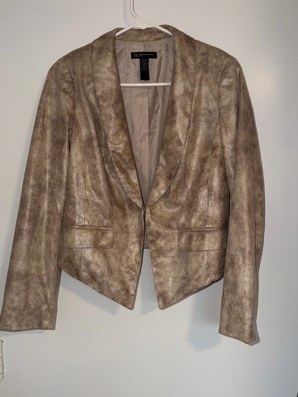 INC International Concepts Shimmery Taupe Faux-Leather Cropped Blazer